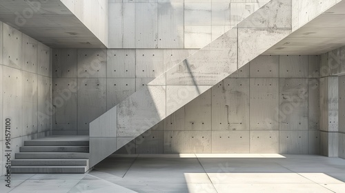 A contemporary multifamily structure in a European metropolis. The stairwell entrance. Walls made of concrete, Generative AI.