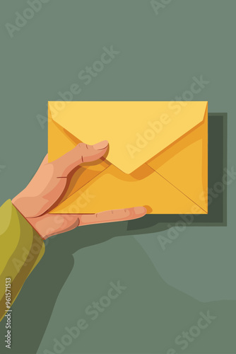 Hand Offering Job Invitation Letter in Yellow Envelope, Company Hiring New Employee After Interview