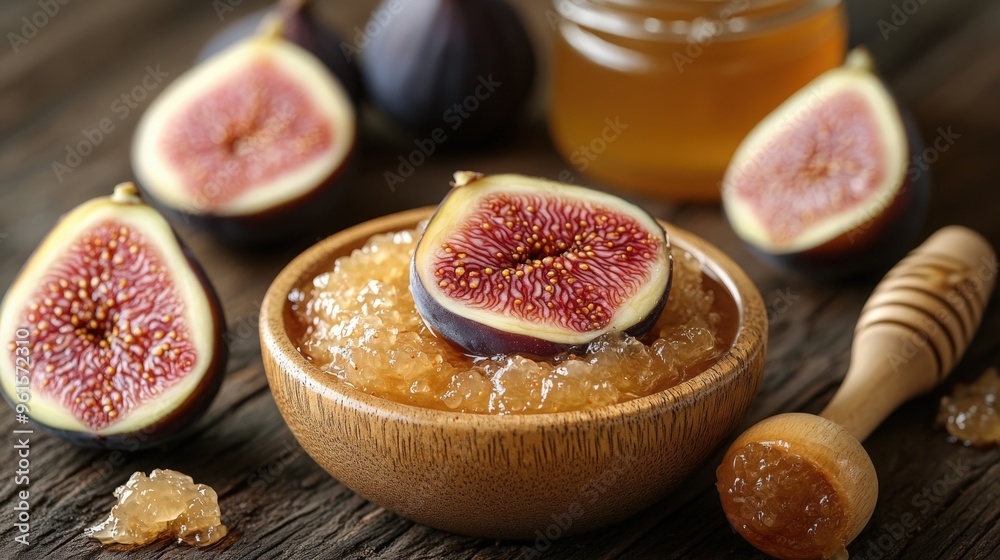 A homemade face mask is made from fresh figs and natural ingredients on a rustic table A homemade face mask is made from fresh figs and natural ingredients on a rustic table