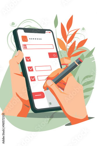 Online Mobile Registration Process with User Hand Filling Out Personal Data Information on Smartphone to Complete Profile photo