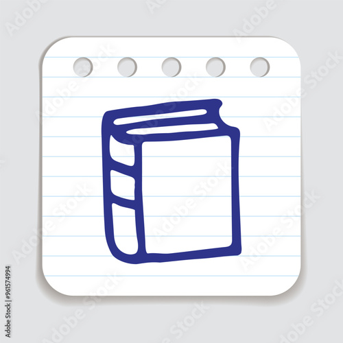 Doodle book icon handdrawn with blue pen on a notepaper. Knowledge and education symbol painted in grunge style. Vector illustration