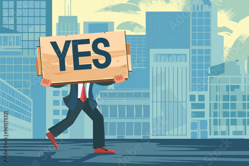 Overworked Businessman Carrying Heavy "YES" Burden, Learning to Say No and Avoid Burnout