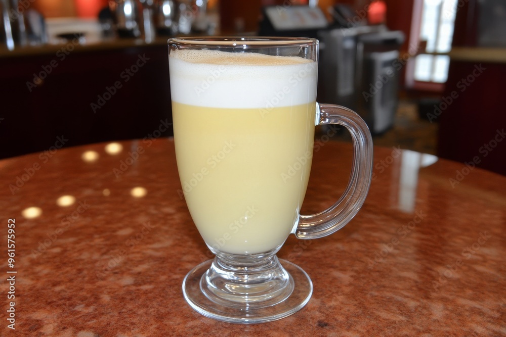 A Glass of Eggnog on a Table in a Cafe A Glass of Eggnog on a Table in a Cafe