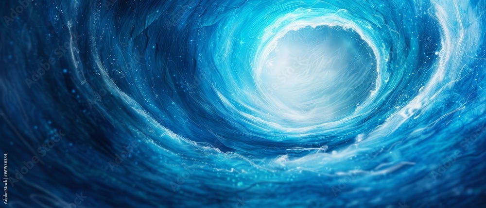 A large blue wave, situated in the heart of the ocean, bears a luminous light at its tip A large blue wave, situated in the heart of the ocean, bears a luminous light at its tip