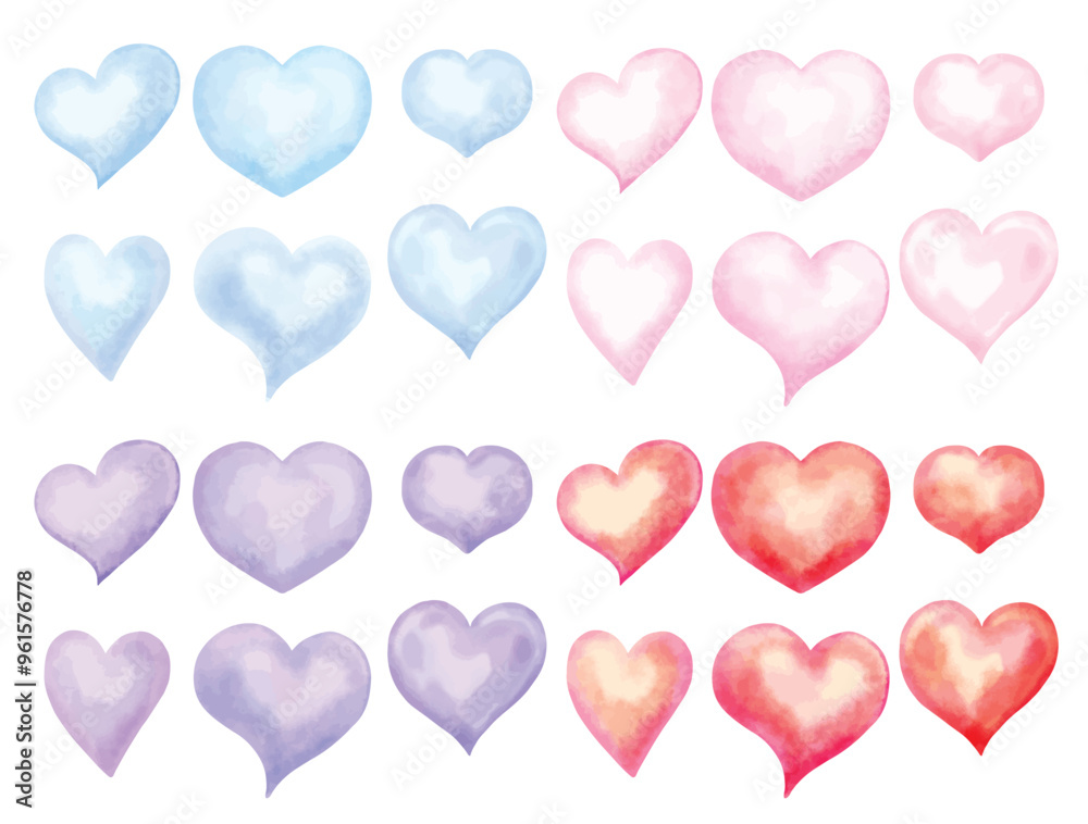 Watercolor set of heart, all clip art isolated on white background Watercolor set of heart, all clip art isolated on white background