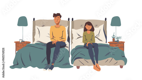 Unhappy Couple Lying in Separate Beds, Depicting Love Lost, Family Conflict, Divorce, and Relationship Breakdown