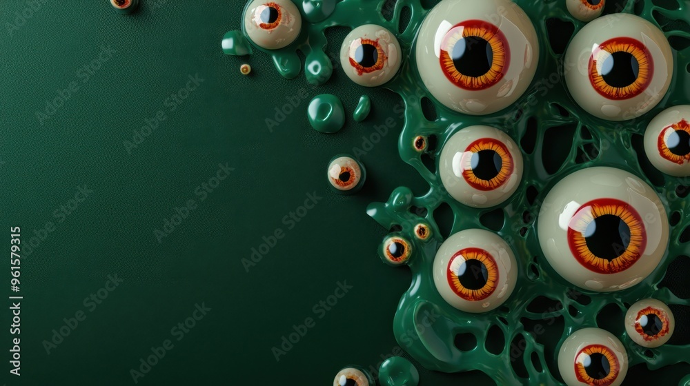 Surreal Concept of Eyeballs and Green Liquid on Dark Background Surreal Concept of Eyeballs and Green Liquid on Dark Background