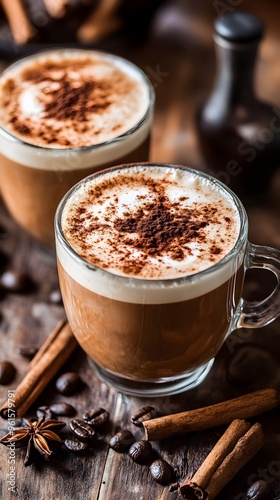 Freshly brewed coffee with a sprinkle of cinnamon, brain-stimulating beverage, rich in antioxidants.