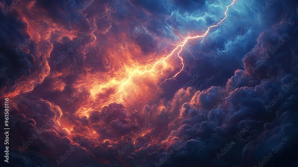 A fierce lightning bolt descending from the clouds to the ground, with the bolt's energy vividly captured against a backdrop of turbulent skies. A fierce lightning bolt descending from the clouds to the ground, with the bolt's energy vividly captured against a backdrop of turbulent skies.