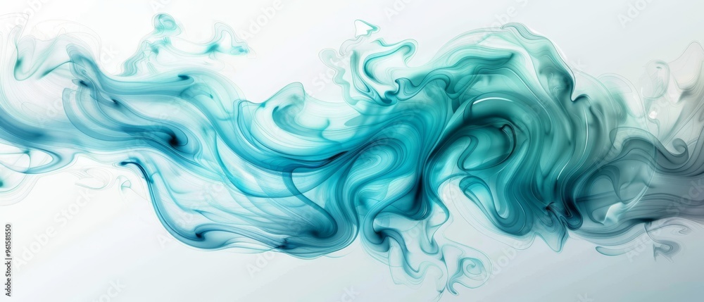 A blue and green smoky abstraction against a white backdrop, with text or logo space lower right A blue and green smoky abstraction against a white backdrop, with text or logo space lower right