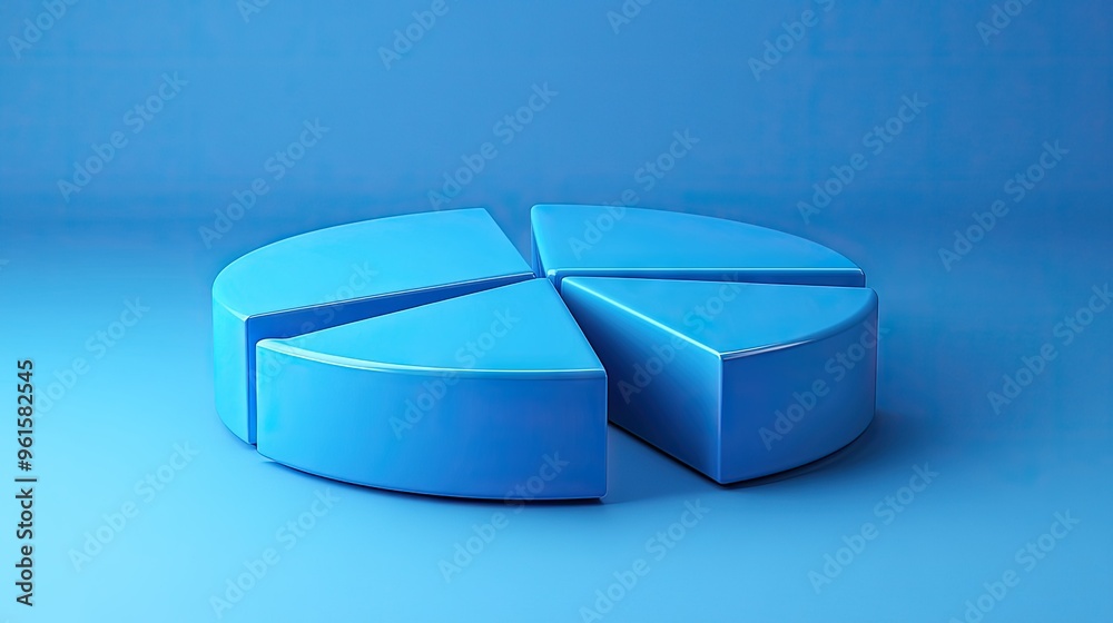 Abstract 3D pie chart with smooth, curved segments, set against a gradient blue background Abstract 3D pie chart with smooth, curved segments, set against a gradient blue background