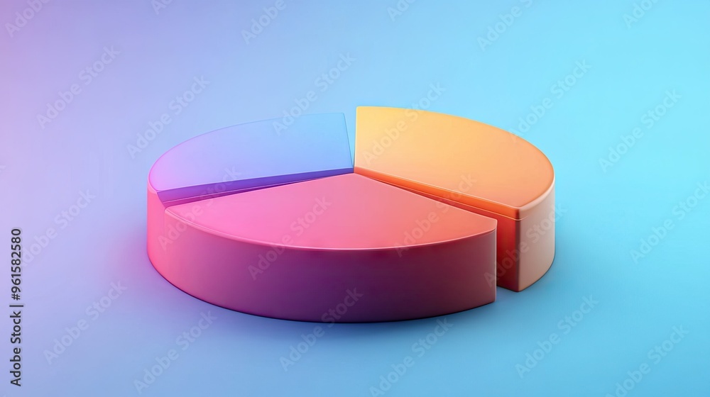 Abstract 3D pie chart with smooth, curved segments, set against a gradient blue background Abstract 3D pie chart with smooth, curved segments, set against a gradient blue background