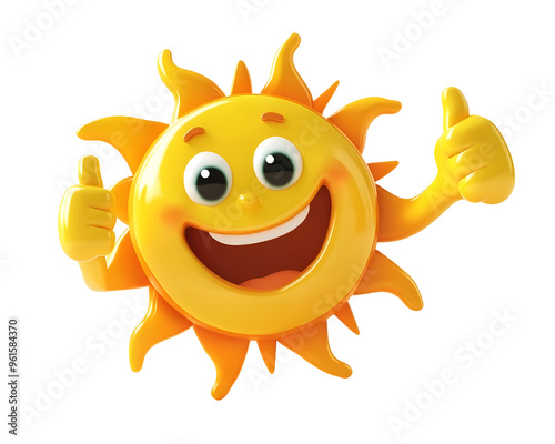 Cartoon Smiling Sun Giving a Thumbs Up, Radiating Positivity, Isolated on a Transparent PNG Background   