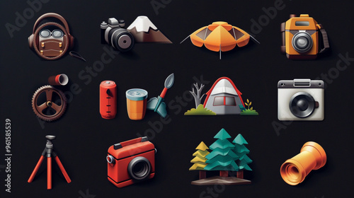 camping icons set