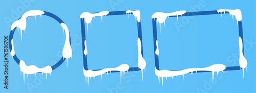 Dark Blue Winter Frame Snow with Soft Blue Background