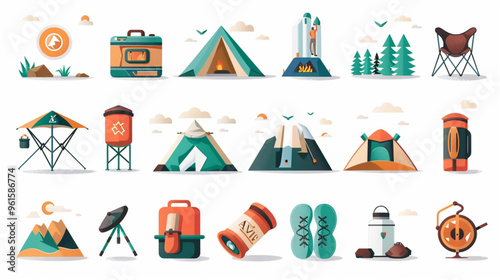 set of icons of camping