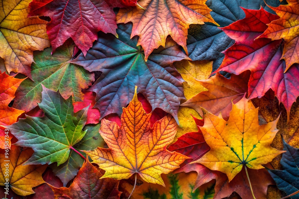 Close-up of autumn leaves with vibrant colors and detailed textures, ideal for fall-themed backgrounds Close-up of autumn leaves with vibrant colors and detailed textures, ideal for fall-themed backgrounds