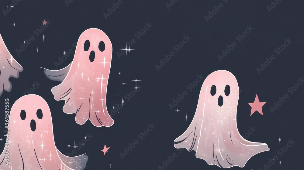 Cute Ghostly Friends Gliding Through Starry Night