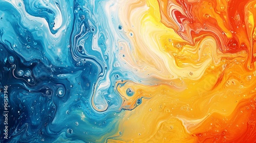 Vibrant swirl of blue and orange colors blending together in fluid motion