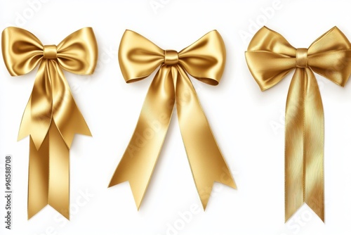 A set of four luxurious gold ribbons each tied into elegant bows.