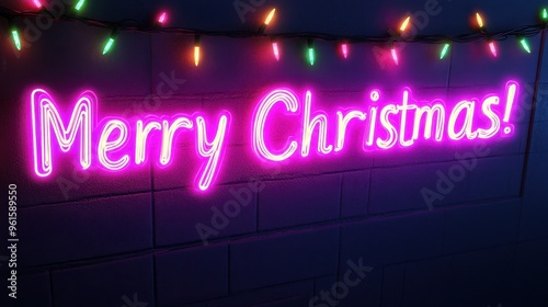 Vibrant Neon Merry Christmas Sign with Colorful Lights