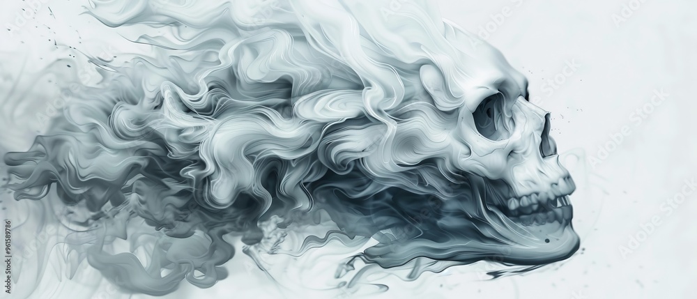 A skull painting with smoke emerging from its mouth and a cigarette in its jaws A skull painting with smoke emerging from its mouth and a cigarette in its jaws