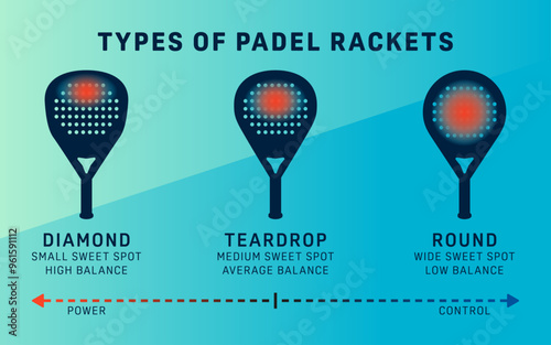 Padel racket types vector graphic illustration color
