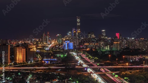 Wallpaper Mural China Beijing CBD night time-lapse photography traffic river Torontodigital.ca