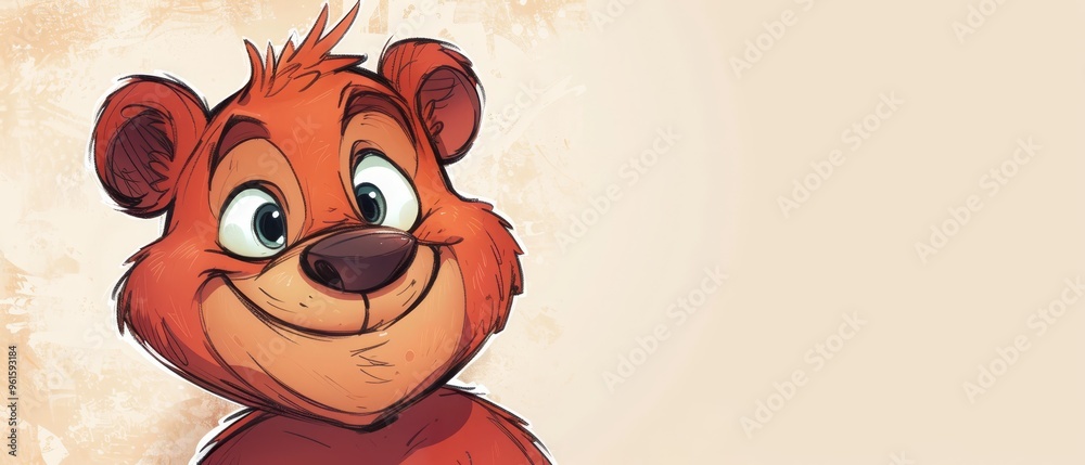 Obraz premium A drawing of a brown bear with a big smile on its face
