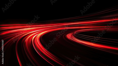 High-speed red light trails and curves on a black background, capturing dynamic motion and energy in a sleek vector illustration. photo