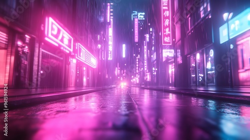 Futuristic design featuring an abstract neon-lit empty street background