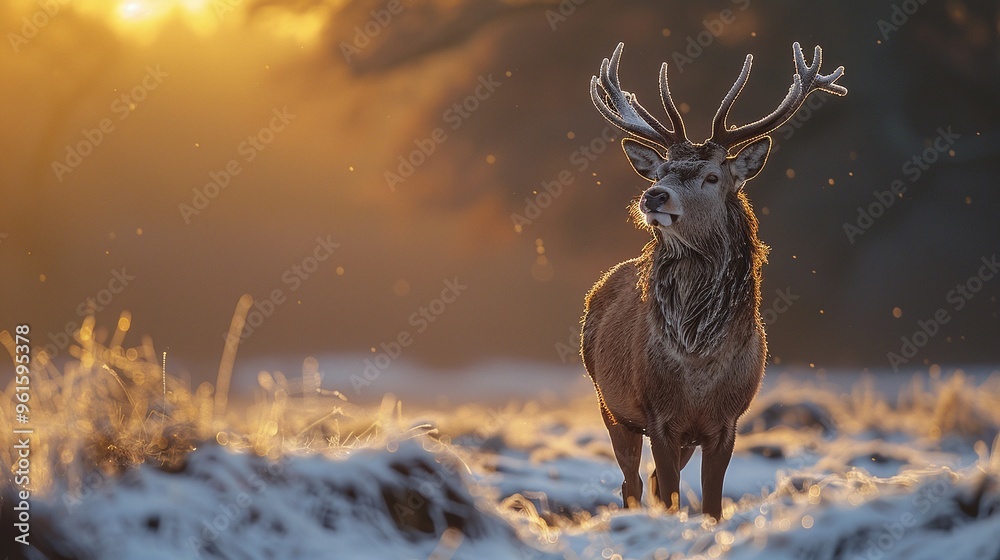 peaceful red deer in morning sun, majestic antlers glowing in the sunlight, wildlife scene in natural forest habitat at sunrise peaceful red deer in morning sun, majestic antlers glowing in the sunlight, wildlife scene in natural forest habitat at sunrise