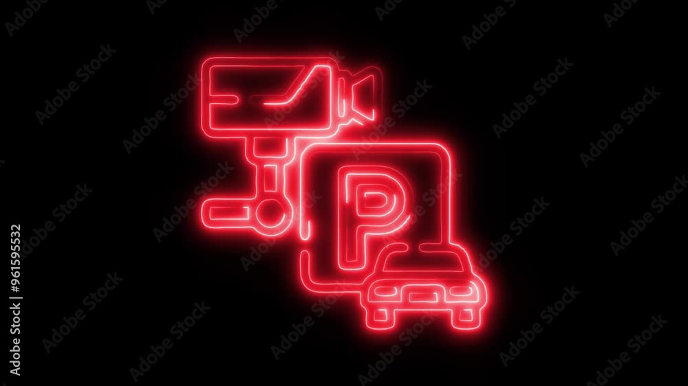 Neon Parking Camera Icon Video HD - Glowing Surveillance and Parking Car Symbol on Black Background for Modern Security Solutions Neon Parking Camera Icon Video HD - Glowing Surveillance and Parking Car Symbol on Black Background for Modern Security Solutions