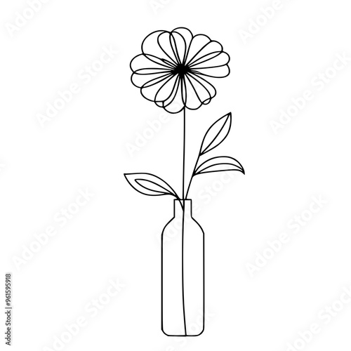 illustration of a flower in vase line art 