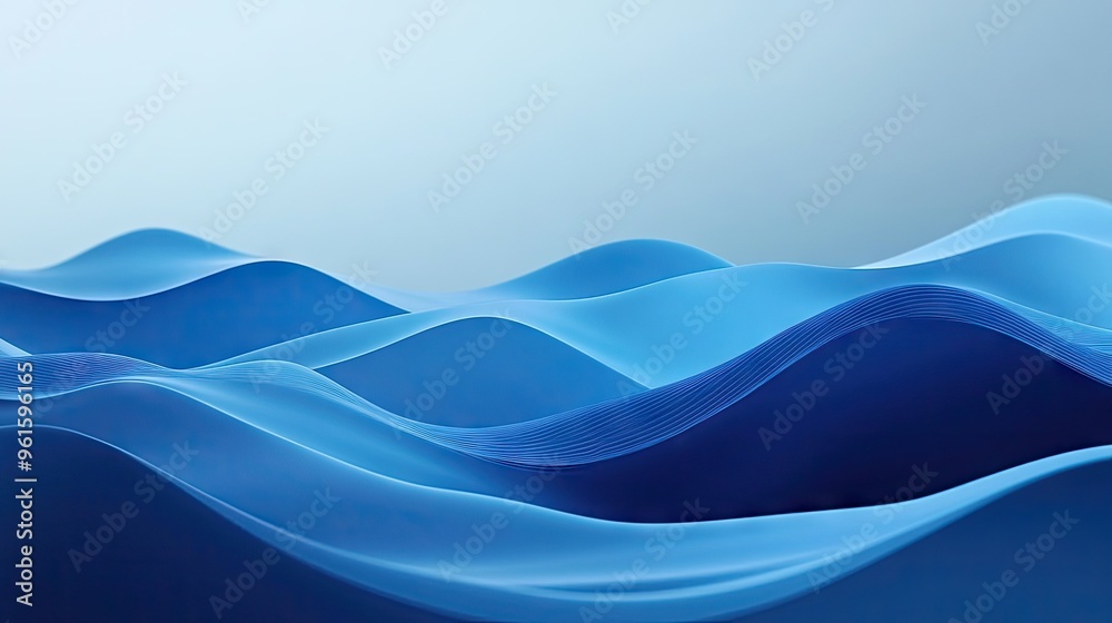 Obraz premium Minimalist abstract blue waves on a gradient background, with smooth transitions and a sense of depth. Suitable for digital or print media.