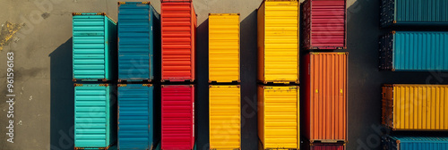 colorful shipping containers drone shot photo