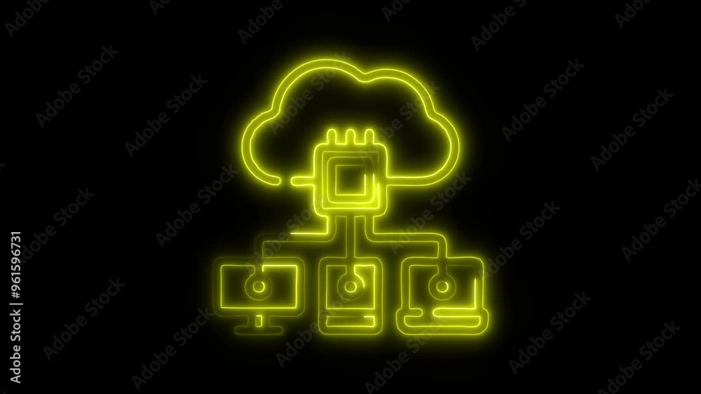 Neon Cloud Computing Icon Video HD - Glowing Network of Computers ...
