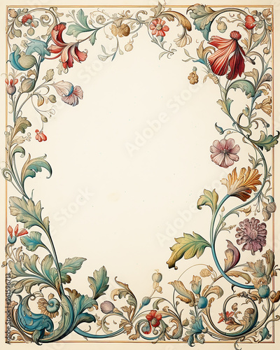 Medieval floral style page border around negative space.