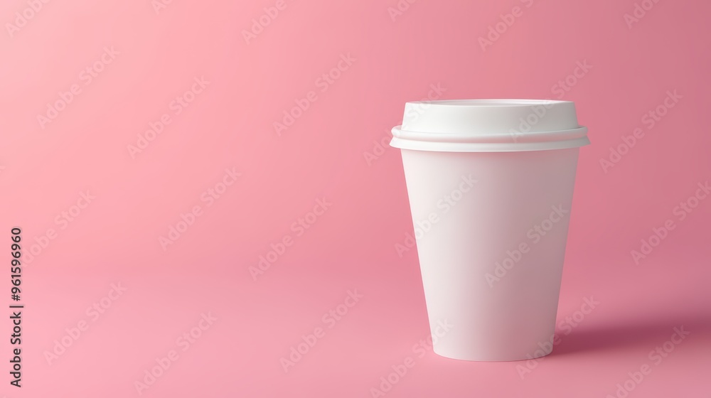 White coffee cup on a table with a pink wall background and copy space for advertisements White coffee cup on a table with a pink wall background and copy space for advertisements