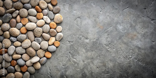 A cluster of rocks on cement floor, creating a textured and unique pattern photo