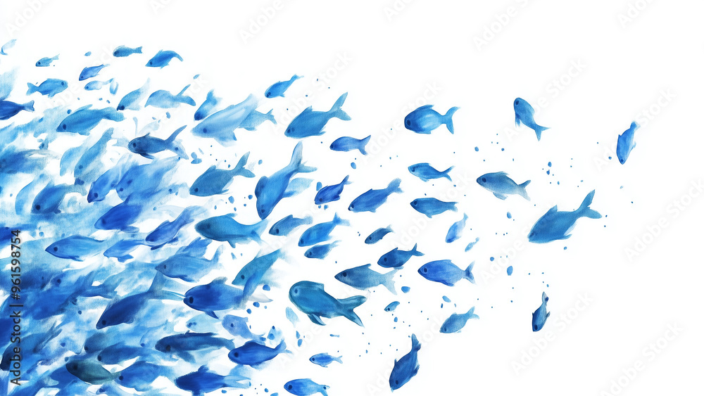 Fototapeta premium Small Blue Fish: Abstract Illustration on White