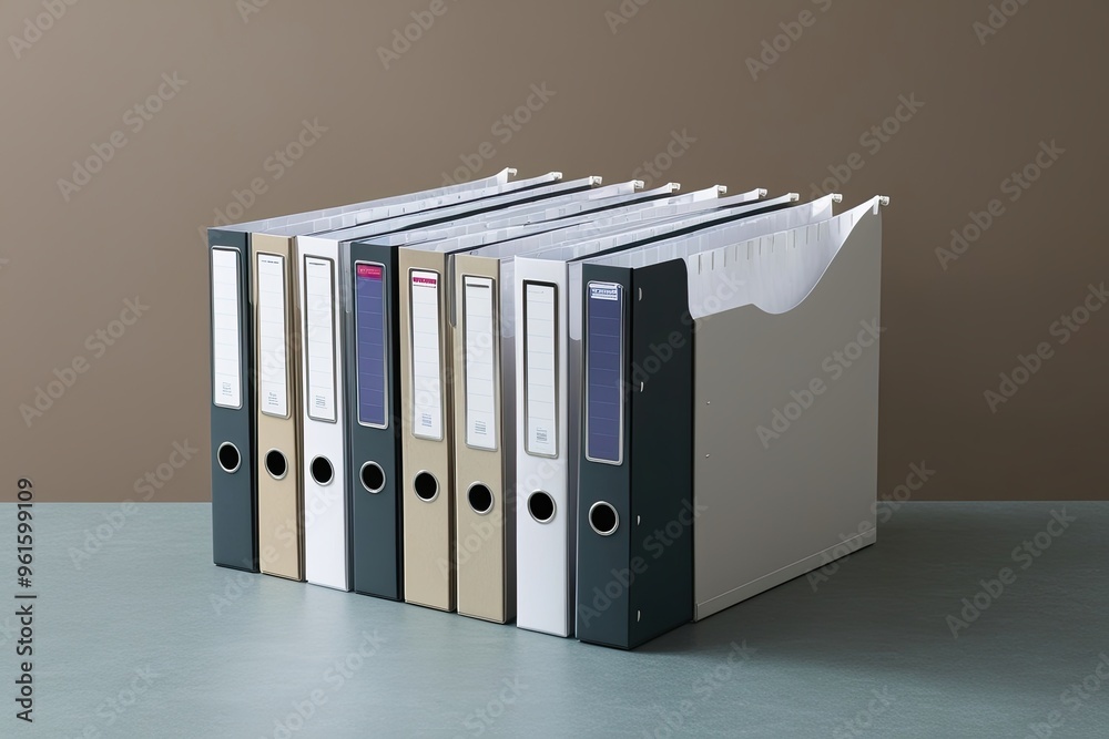 Organized File Folder Arrangement on a Sleek Surface for Effective Document Management and Office Organization