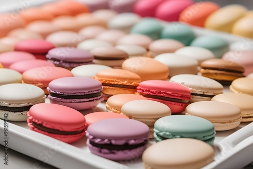 Packaging of Colorful French Macaroons. French macaroons close-up. 