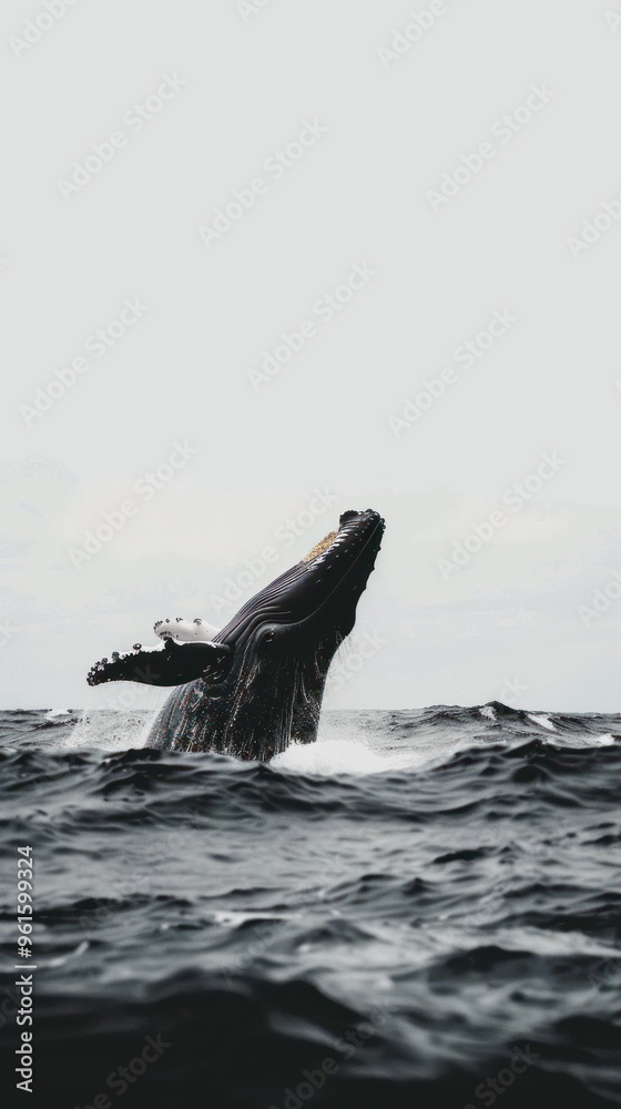 Fototapeta premium Humpback Whale Breaching in the Ocean.