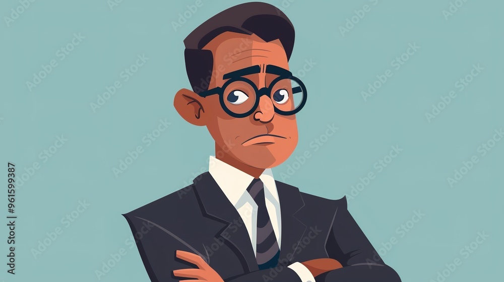 A cartoon business professional sitting at a desk, concentrating on important documents. Wearing a formal suit and tie, with a serious expression. Working on a big project and making plans. The cartoo A cartoon business professional sitting at a desk, concentrating on important documents. Wearing a formal suit and tie, with a serious expression. Working on a big project and making plans. The cartoo