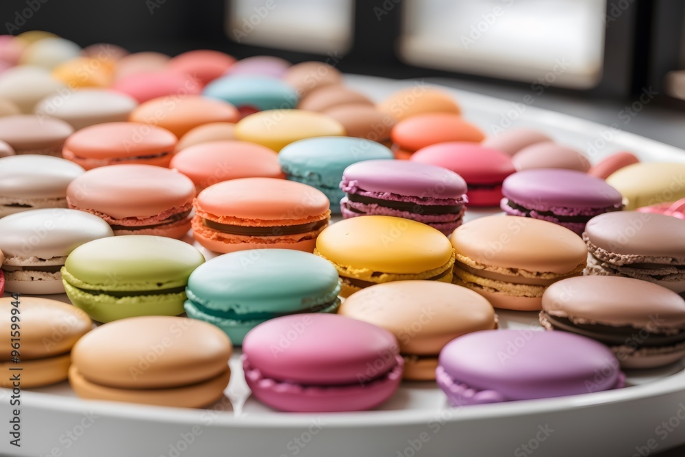 Packaging of Colorful French Macaroons. French macaroons close-up.
Packaging of Colorful French Macaroons. French macaroons close-up.