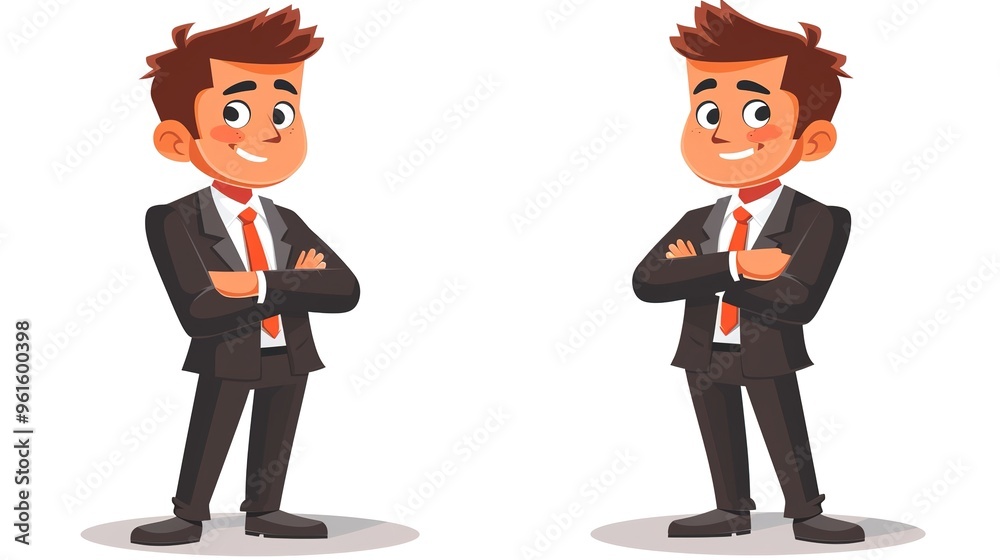 A cartoon business professional sitting at a desk, concentrating on important documents. Wearing a formal suit and tie, with a serious expression. Working on a big project and making plans. The cartoo A cartoon business professional sitting at a desk, concentrating on important documents. Wearing a formal suit and tie, with a serious expression. Working on a big project and making plans. The cartoo