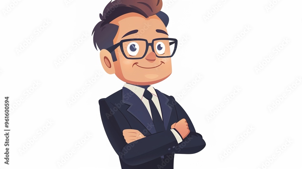 A cartoon business professional sitting at a desk, concentrating on important documents. Wearing a formal suit and tie, with a serious expression. Working on a big project and making plans. The cartoo A cartoon business professional sitting at a desk, concentrating on important documents. Wearing a formal suit and tie, with a serious expression. Working on a big project and making plans. The cartoo