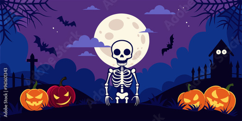 Halloween skull, banner, spooky, creepy, skeleton, haunted, eerie, horror theme, skull graphic, dark, gothic, bones, grim reaper, scary, cobwebs, pumpkin, bats, haunted house, jack-o'-lantern, graveya photo