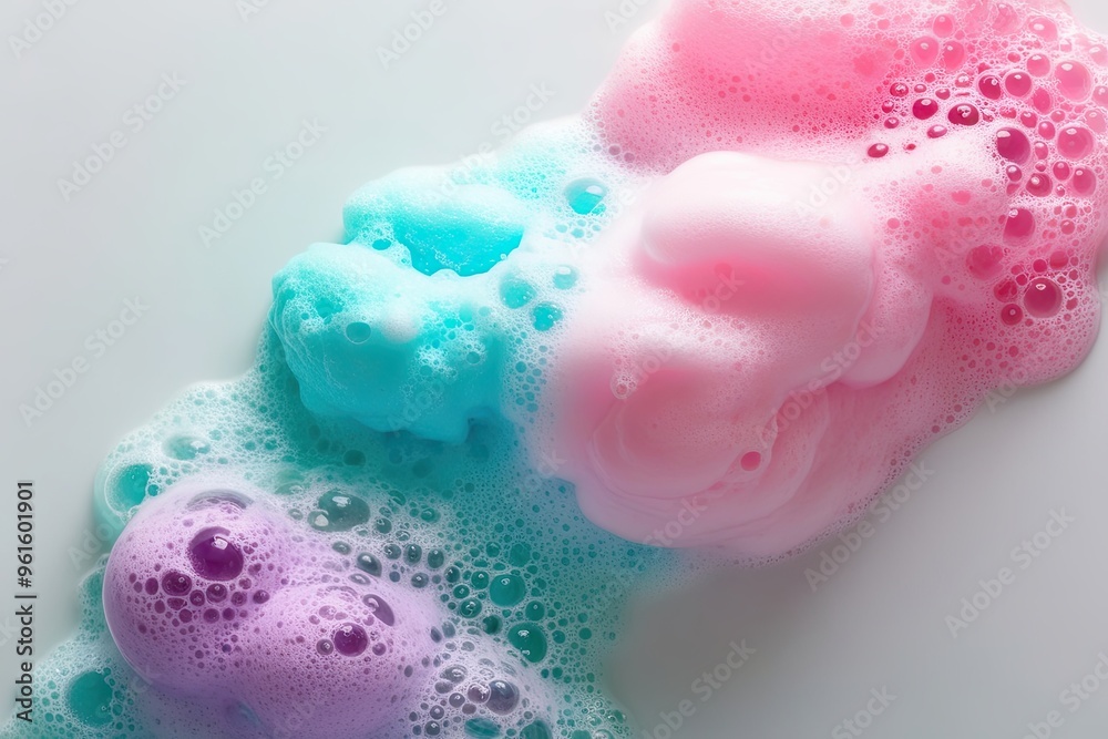 Fototapeta premium Vibrant Soap Foam and Bubble Lather Isolated on White Background